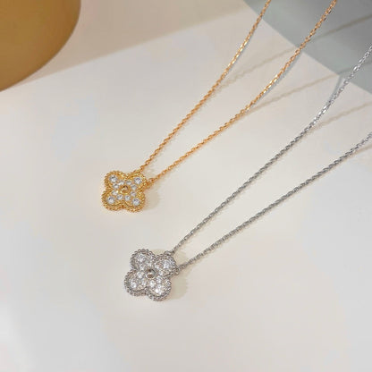 [Rosla]CLOVER 15MM DIAMOND SINGLE FLOWER NECKLACE