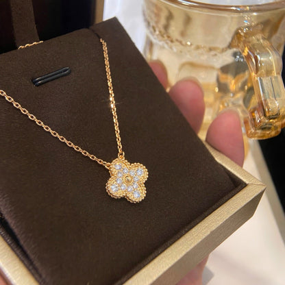 [Rosla]CLOVER 15MM DIAMOND SINGLE FLOWER NECKLACE