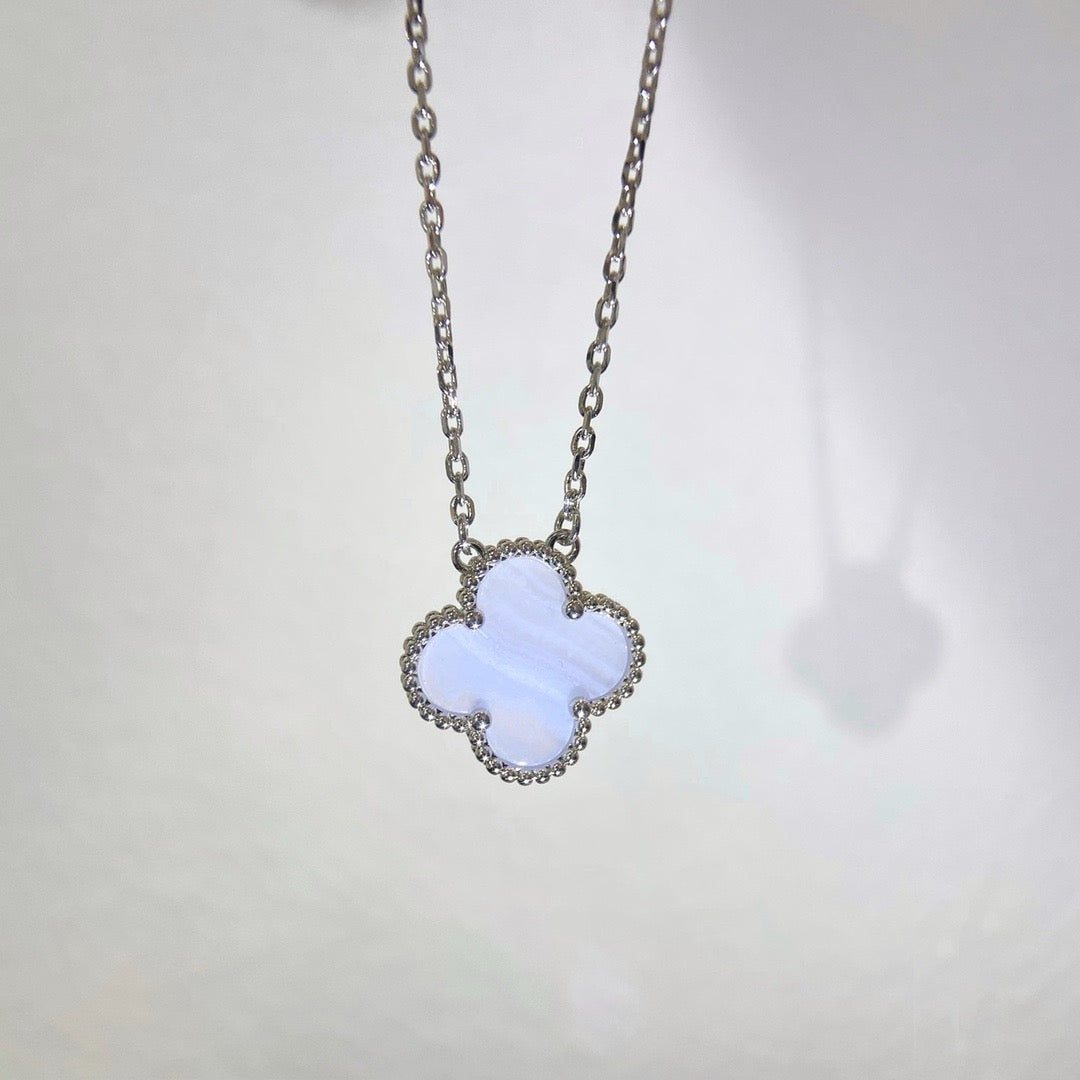 [Rosla]CLOVER 15MM BLUE CHALCEDONY NECKLACE SILVER