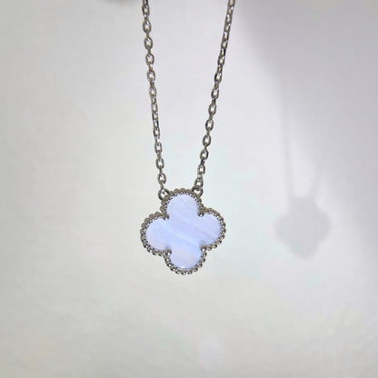 [Rosla]CLOVER 15MM BLUE CHALCEDONY NECKLACE SILVER