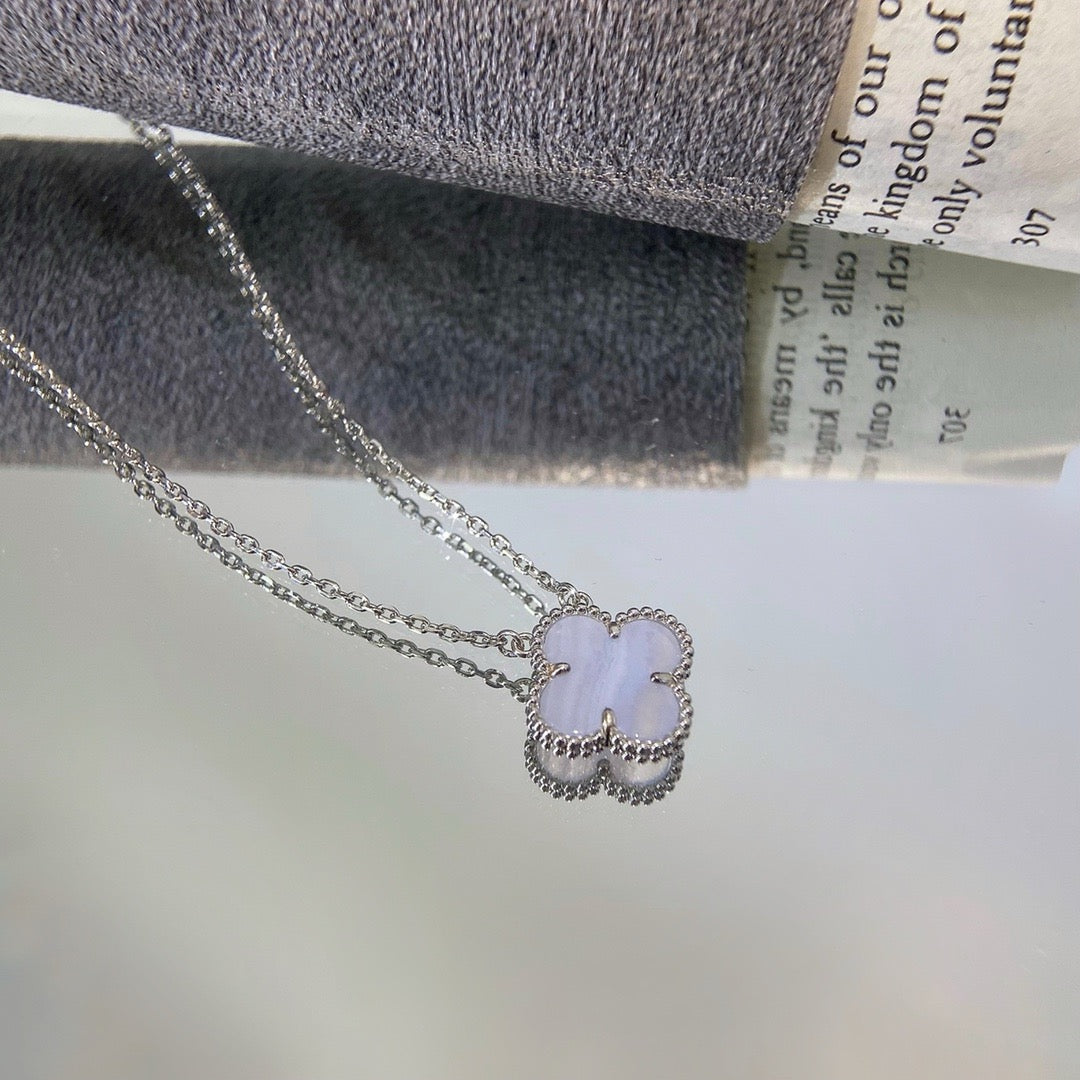 [Rosla]CLOVER 15MM BLUE CHALCEDONY NECKLACE SILVER