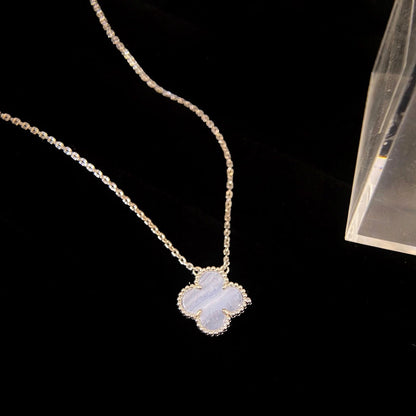[Rosla]CLOVER 15MM BLUE CHALCEDONY NECKLACE SILVER