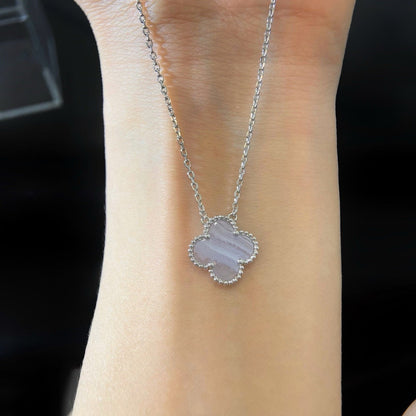 [Rosla]CLOVER 15MM BLUE CHALCEDONY NECKLACE SILVER