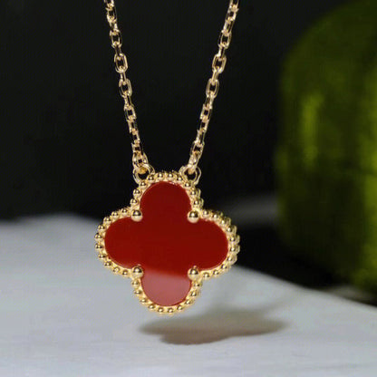 [Rosla]CLOVER 15MM CARNELIAN SINGLE FLOWER NECKLACE
