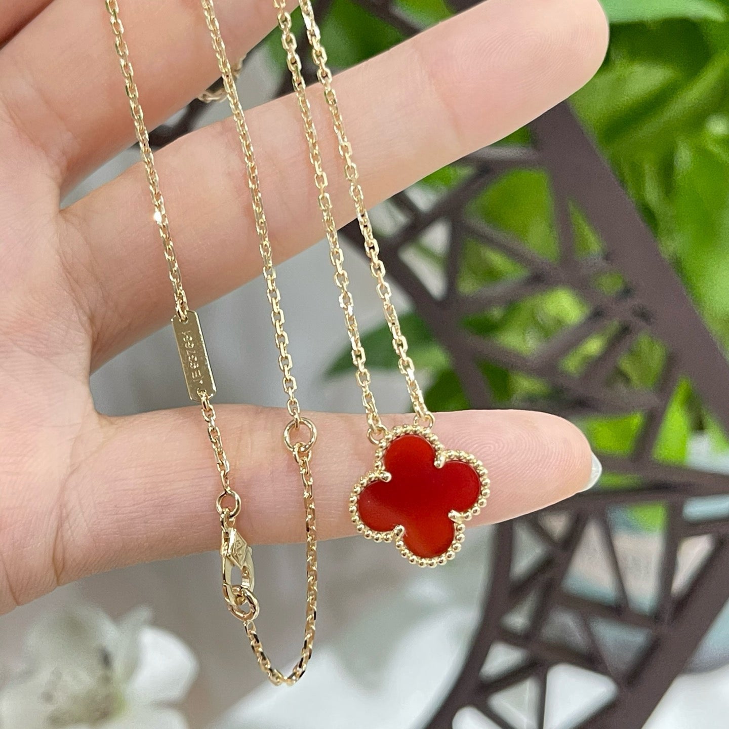 [Rosla]CLOVER 15MM CARNELIAN SINGLE FLOWER NECKLACE