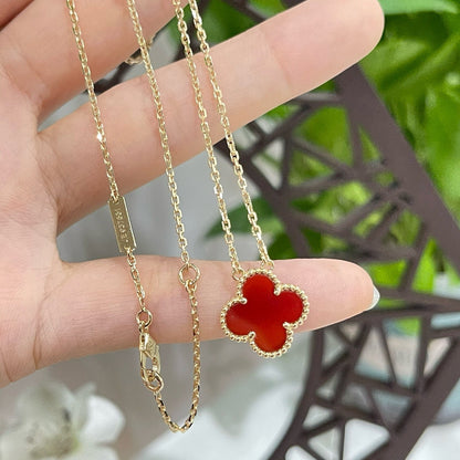 [Rosla]CLOVER 15MM CARNELIAN SINGLE FLOWER NECKLACE