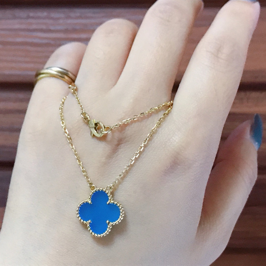 [Rosla]CLOVER 15MM BLUE AGATE NECKLACE