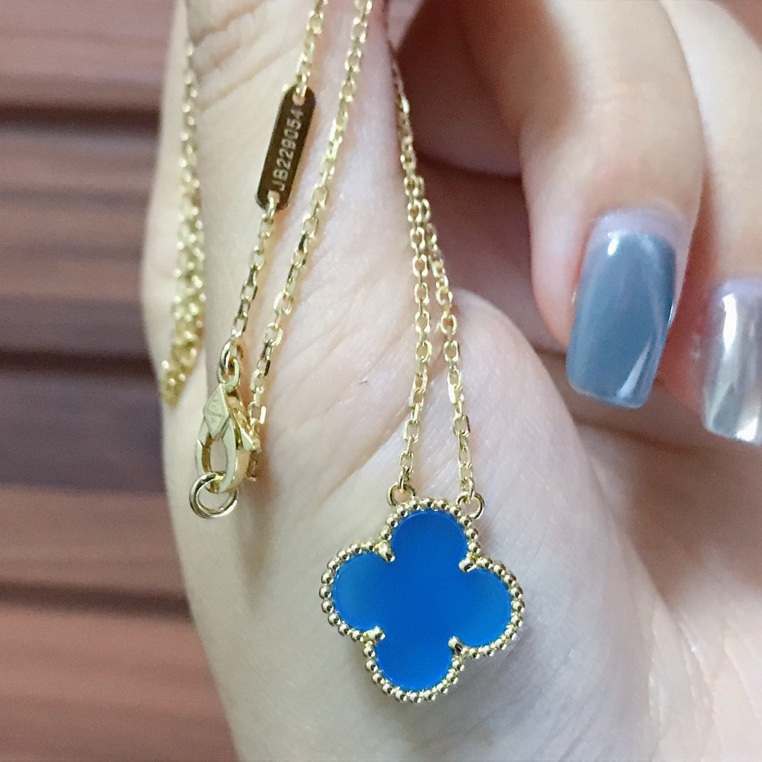 [Rosla]CLOVER 15MM BLUE AGATE NECKLACE