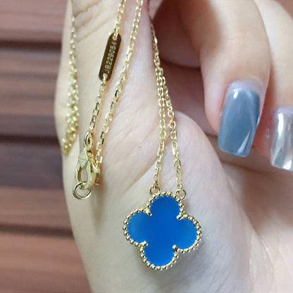 [Rosla]CLOVER 15MM BLUE AGATE NECKLACE