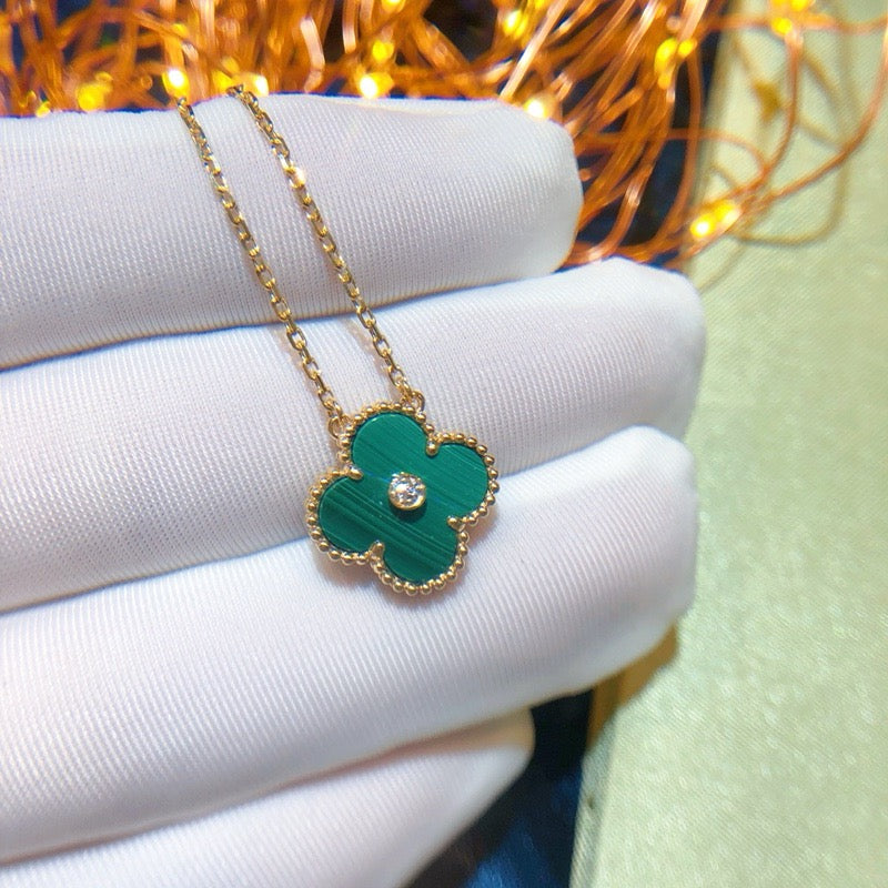 [Rosla]CLOVER 15MM DIAMOND TURQUOISE NECKLACE