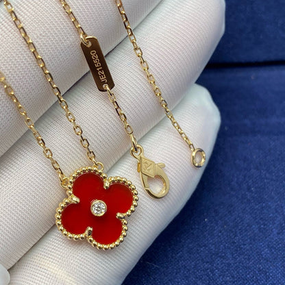 [Rosla]CLOVER 15MM DIAMOND CARNELIAN NECKLACE