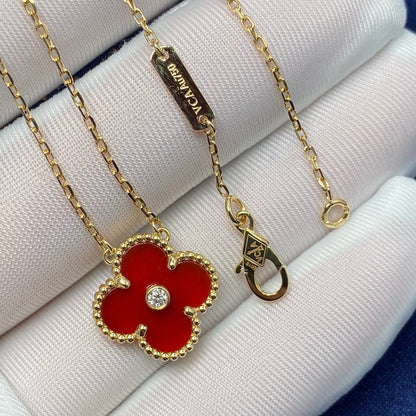 [Rosla]CLOVER 15MM DIAMOND CARNELIAN NECKLACE
