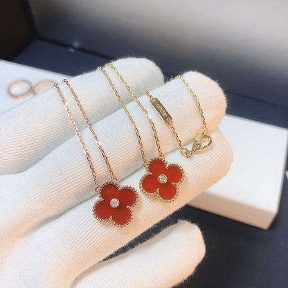 [Rosla]CLOVER 15MM DIAMOND CARNELIAN NECKLACE
