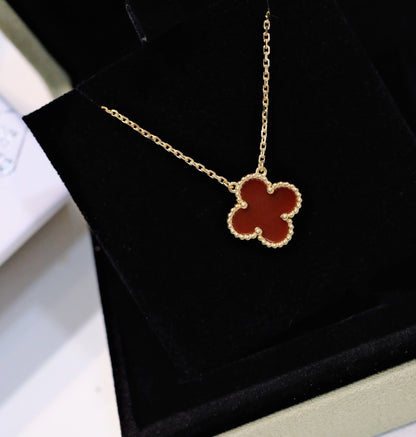[Rosla]CLOVER 15MM CARNELIAN SINGLE FLOWER NECKLACE