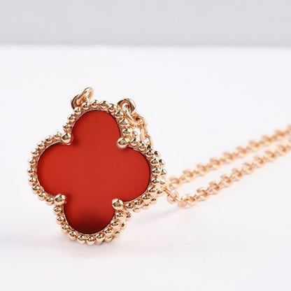 [Rosla]CLOVER 15MM CARNELIAN SINGLE FLOWER NECKLACE