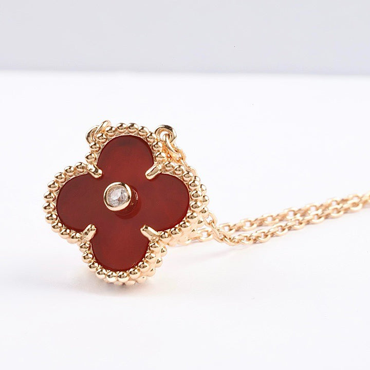 [Rosla]CLOVER 15MM DIAMOND CARNELIAN NECKLACE