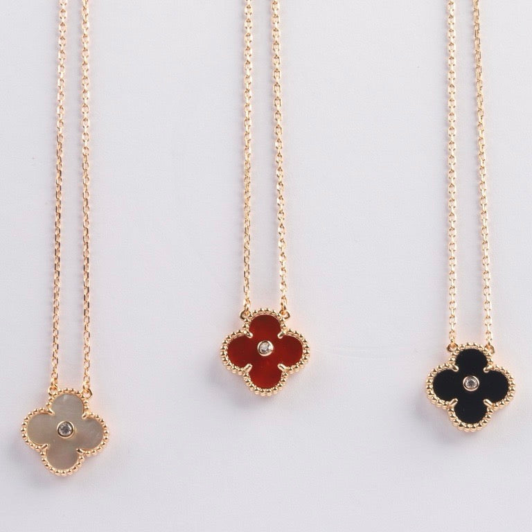 [Rosla]CLOVER 15MM DIAMOND CARNELIAN NECKLACE