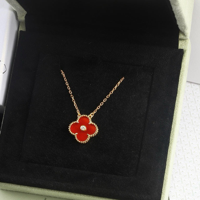 [Rosla]CLOVER 15MM DIAMOND CARNELIAN NECKLACE