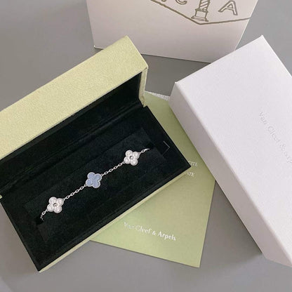 [Rosla]CLOVER  5 MOTIF DIAMOND PURPLE CHALCEDONY BRACELET SILVER