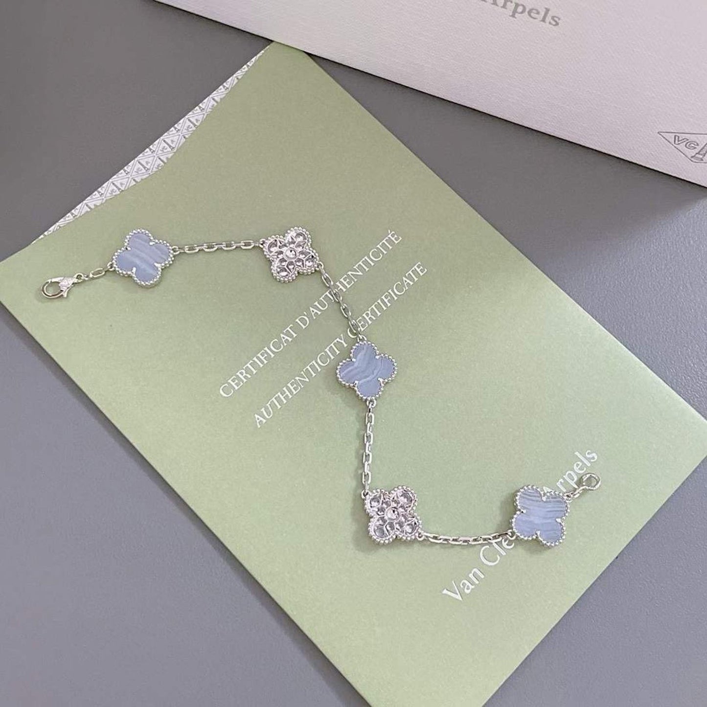 [Rosla]CLOVER  5 MOTIF DIAMOND PURPLE CHALCEDONY BRACELET SILVER