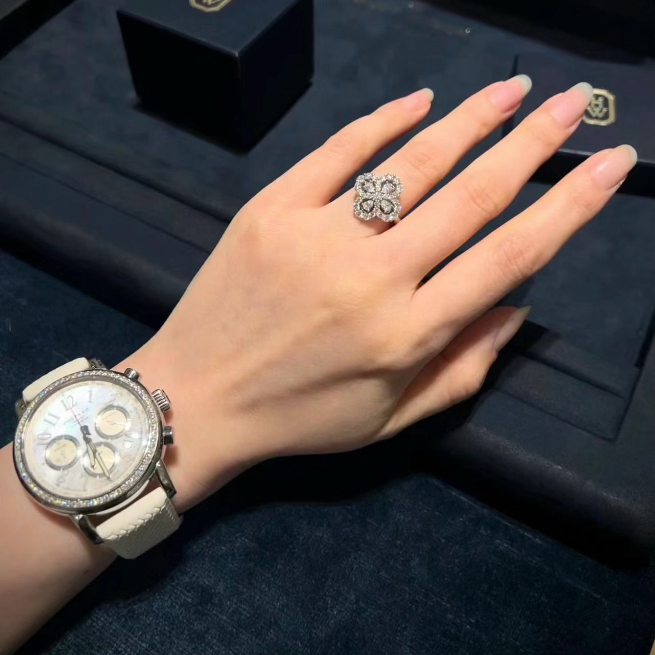 [Rosla]LOOP RING FULL MOTIF DIAMOND 16MM SILVE