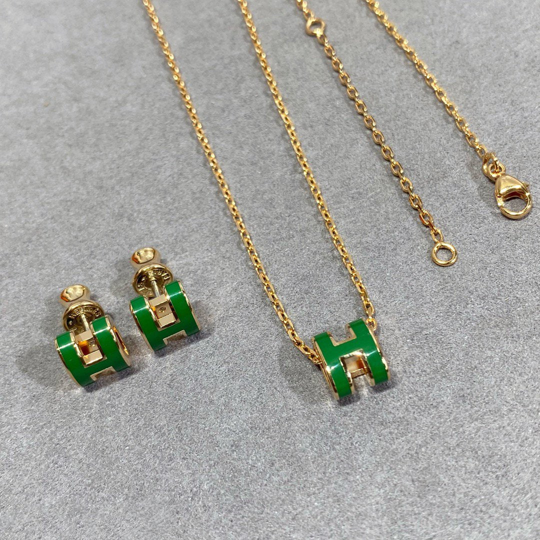 [Rosla]POP H GREEN NECKLACE SILVER AND GOLD