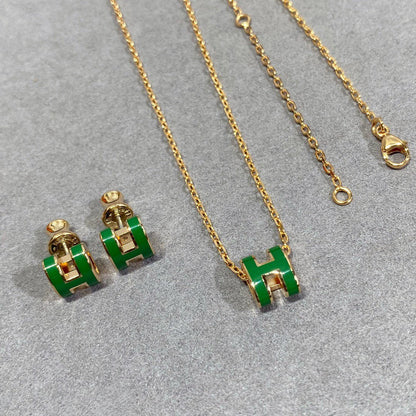 [Rosla]POP H GREEN NECKLACE SILVER AND GOLD