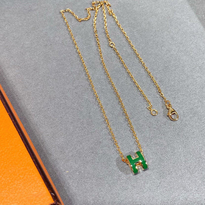 [Rosla]POP H GREEN NECKLACE SILVER AND GOLD