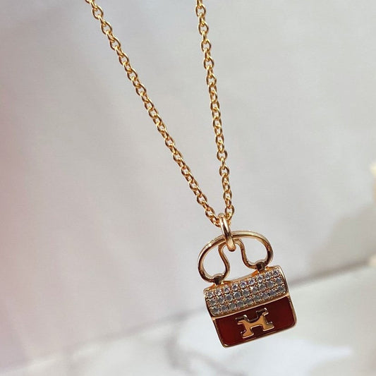 [Rosla]CONSTANCE RED PEDANT PINK GOLD NECKLACE