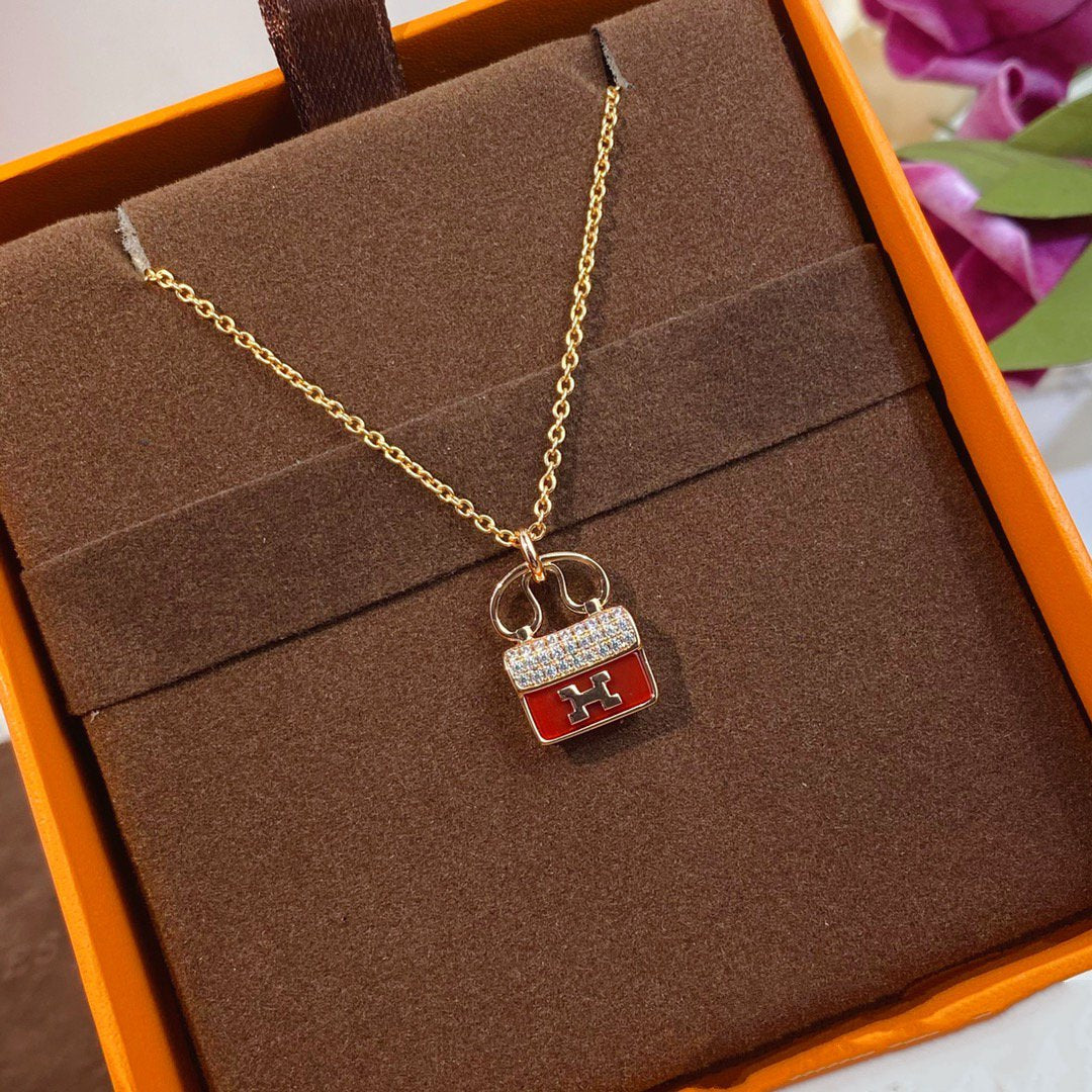 [Rosla]CONSTANCE RED PEDANT PINK GOLD NECKLACE