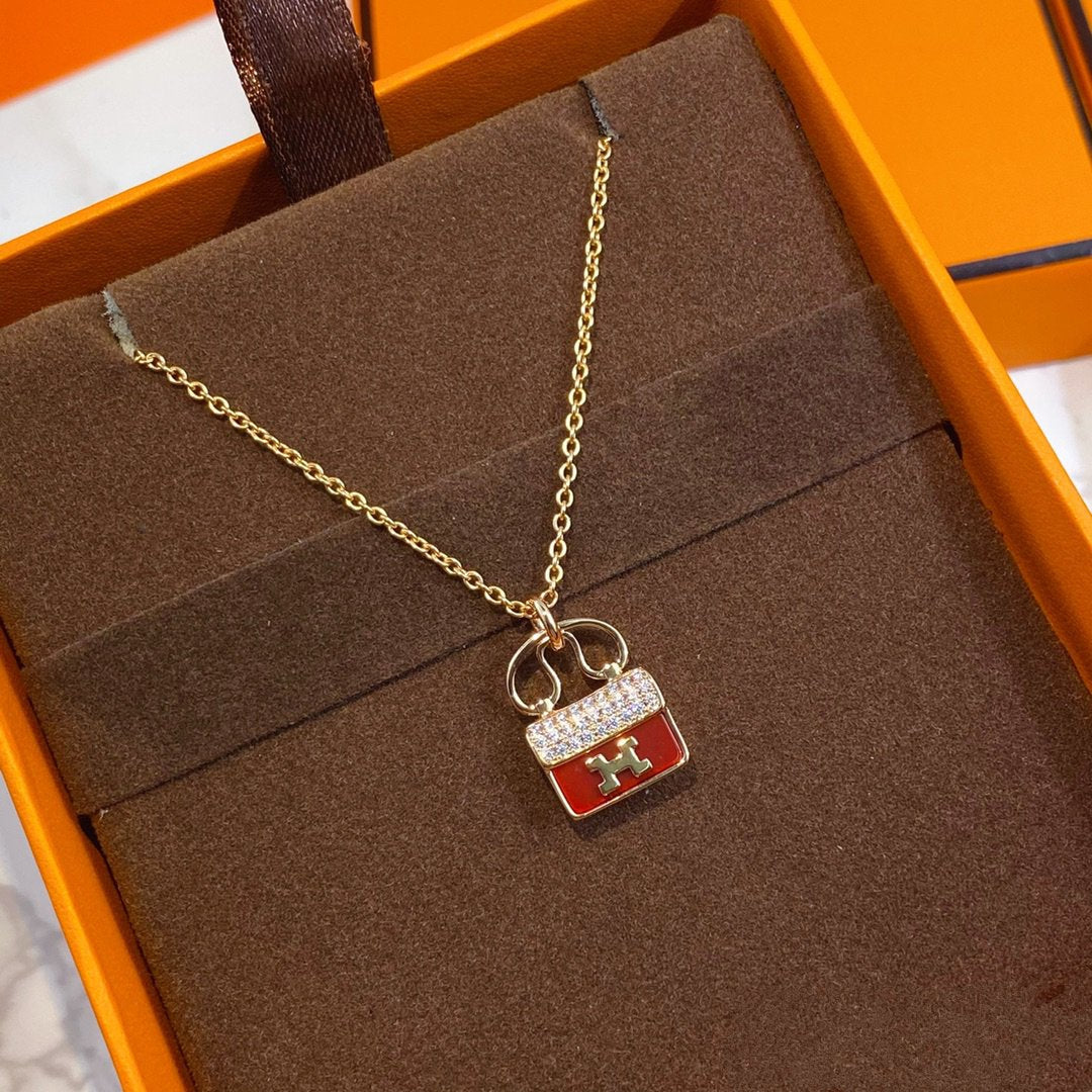 [Rosla]CONSTANCE RED PEDANT PINK GOLD NECKLACE