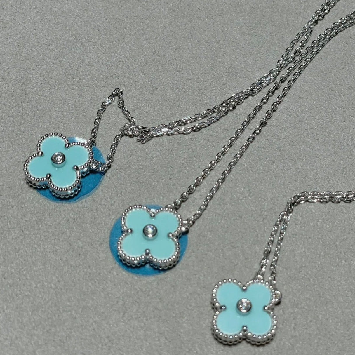 [Rosla]CLOVER 1 DIAMOND LIGHT BLUE SILVER NECKLACE