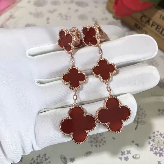 [Rosla]CLOVER 3 MOTIF CARNELIAN DROP EARRINGS
