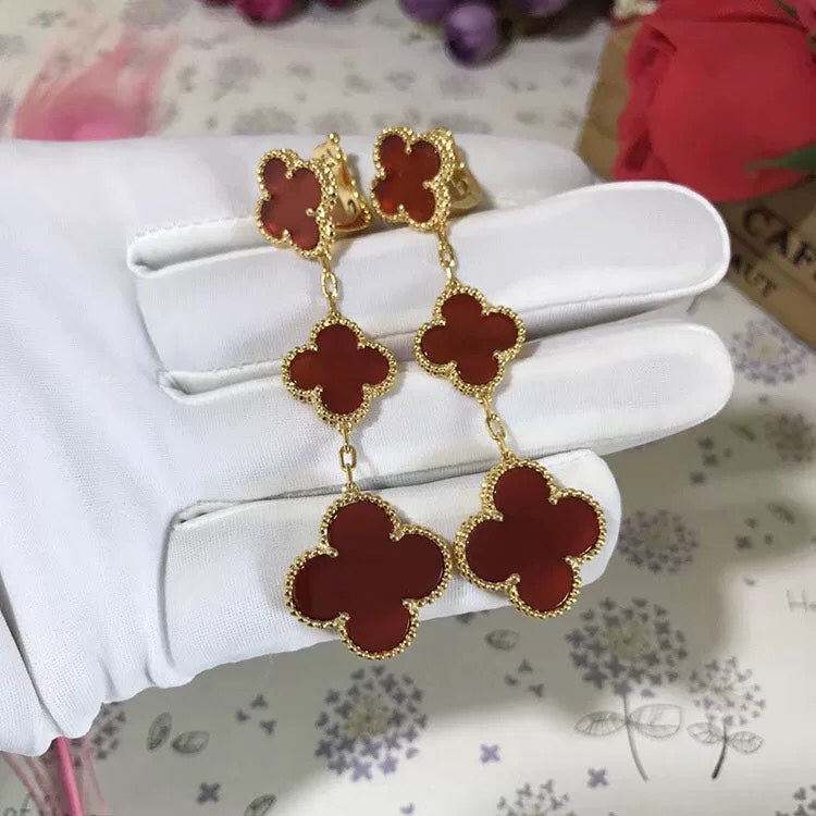 [Rosla]CLOVER 3 MOTIF CARNELIAN DROP EARRINGS