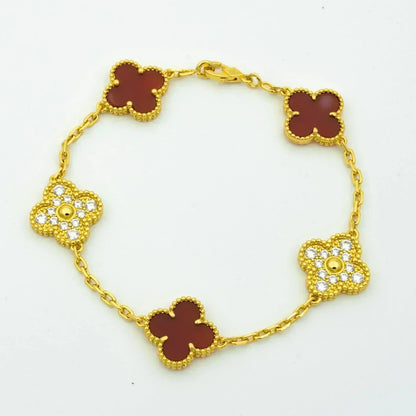 [Rosla]CLOVER 5 MOTIFS CARNELIAN DIAMOND BRACELET