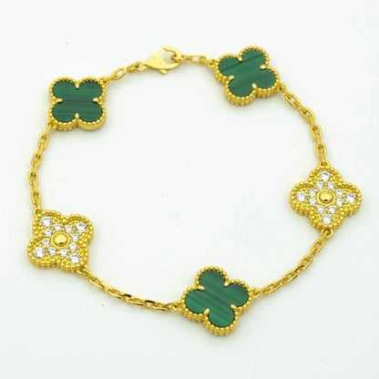 [Rosla]CLOVER  5 MOTIF MALACHITE DIAMOND BRACELET