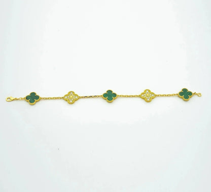 [Rosla]CLOVER  5 MOTIF MALACHITE DIAMOND BRACELET