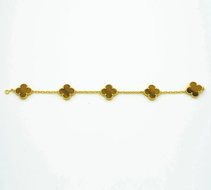 [Rosla]CLOVER  5 MOTIFS TIGER EYE BRACELET
