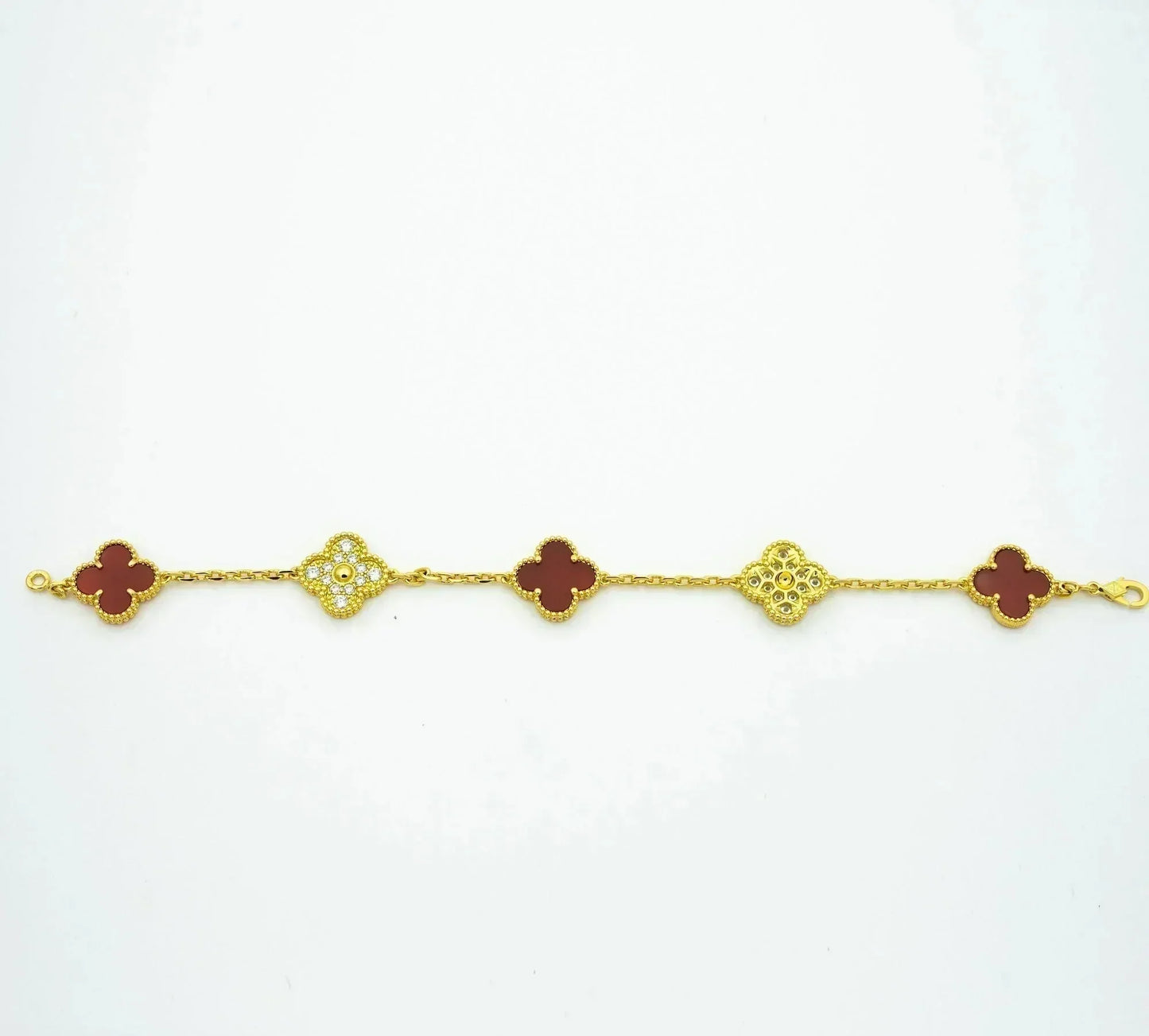 [Rosla]CLOVER 5 MOTIFS CARNELIAN DIAMOND BRACELET