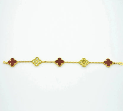 [Rosla]CLOVER 5 MOTIFS CARNELIAN DIAMOND BRACELET