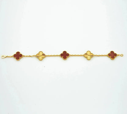 [Rosla]CLOVER  5 MOTIFS CARNELIAN GOLD BRACELET