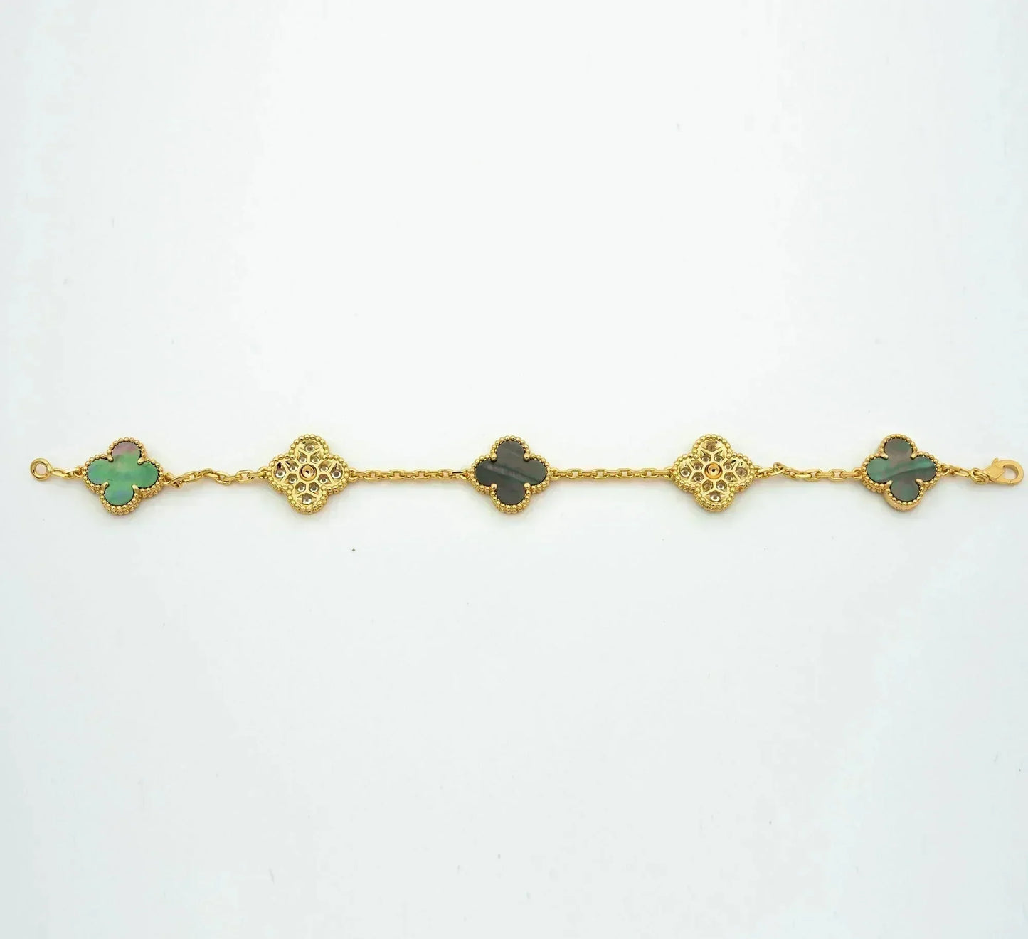 [Rosla]CLOVER 5 MOTIF GRAY MOP DIAMOND BRACELET