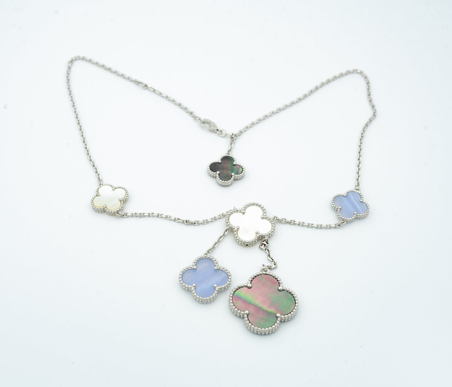 [Rosla]CLOVER MOP CHALCEDONY NECKLACE SILVER 6 MOTIF