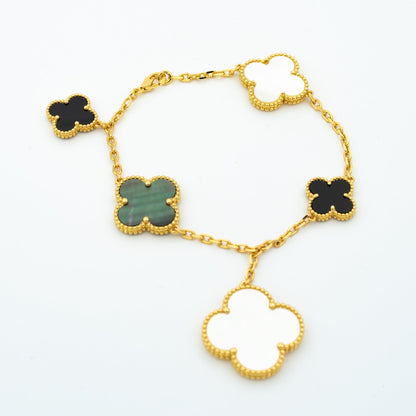 [Rosla]CLOVER BRACELET 5 MOTIFS ONYX MOP