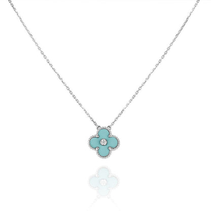 [Rosla]CLOVER 1 DIAMOND LIGHT BLUE SILVER NECKLACE