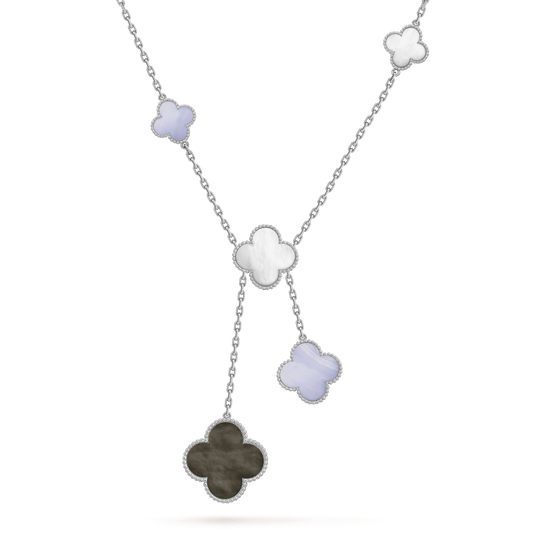 [Rosla]CLOVER MOP CHALCEDONY NECKLACE SILVER 6 MOTIF