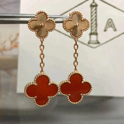 [Rosla]CLOVER 2 MOTIF  LASER CARNELIAN EARRINGS