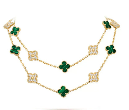 [Rosla]CLOVER 20 MOTIFS MALACHITE DIAMOND NECKLACE