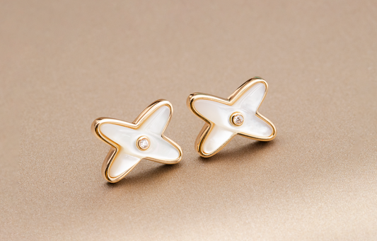 [Rosla]JEUX DE WHITE MOP PINK GOLD DIAMOND EARRINGS