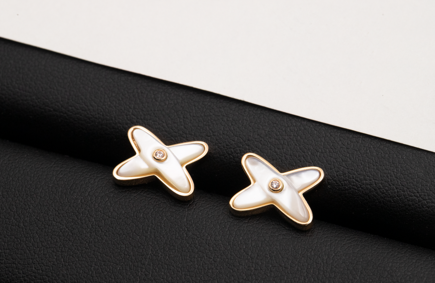 [Rosla]JEUX DE WHITE MOP ROSE GOLD DIAMOND EARRINGS